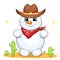 Cute cartoon cowboy snowman wearing cowboy hat and scarf.