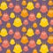 Cute cartoon creatures texture in colors of purple, yellow and orange