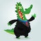 Cute cartoon crocodile, alligator or dinosaur wearing black businessman suit. Vector illustration