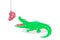 Cute cartoon crocodile for children graphics. Green alligator with piece of meat. Predator and meal. Animal feeding