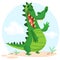 Cute cartoon crocodile or dinosaur character. Isolated vector illustration.