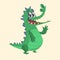 Cute cartoon crocodile or dinosaur. Vector illustration of a green crocodile waving