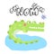 Cute cartoon crocodile print with butterfly and lettering. Childish print for nursery, kids apparel,poster, postcard.