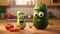 Cute Cartoon Cucumber Friends Talking In A Pixar-style Kitchen