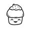 Cute cartoon cupcake black line drawing