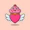 cute cartoon Cupcake character hiding heart