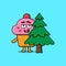 Cute cartoon Cupcake character hiding tree