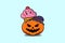 Cute cartoon cupcake hiding in pumpkin halloween