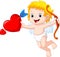 Cute cartoon cupid holding red heart