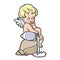 Cute cartoon cupid with a vase from which water flows sits on a stone color variation for coloring page