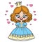 Cute cartoon curly haired girl in a princess dress color variation for coloring page on white