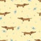 Cute cartoon dachshund dog seamless pattern.