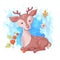 Cute cartoon deer, autumn and leaves.