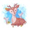 Cute cartoon deer, autumn and leaves.