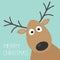 Cute cartoon deer face with horn Merry christmas background card Flat design