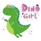 Cute cartoon dinosaur. Dino girl.