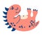 Cute cartoon dinosaur. Small pink dinosaur is lying on its back. Funny cute kid drawn characters.