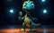 Cute Cartoon Dinosaur With Very Big Eyes Singing Stage A Grand Stage With A Spotlight Shining A Solo Character. Generative AI