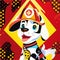 Cute cartoon dog in firefighter uniform. Vector illustration in flat style. AI generated