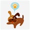 Cute cartoon dog with paw icon - vector illustrati