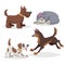 Cute cartoon dogs set. Domestic farm animals collection. Sleeping, paying, running dogs.