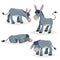 Cute cartoon donkeys set. Simple gradient farm animals collection. Vector illustrations