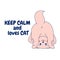Cute cartoon doodle cat playful. Card with cat love