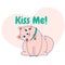 Cute cartoon doodle cat playful. Card with the inscription kiss me