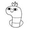 Cute cartoon doodle happy Worm with crown in the hole