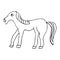 Cute cartoon doodle smiling horse in profile isolated