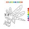 Cute cartoon dragonfly coloring book for kids. black and white vector illustration for coloring book. dragonfly concept hand drawn