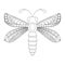 Cute cartoon dragonfly with ornament. Design for coloring page