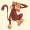 Cute cartoon drawing of a monkey sitting. Vector illustration of chimpanzee stretching his head and smiling with eyes closed