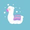 Cute cartoon dreaming Llama drawing background, vector animal illustration. Dream lama illustration.