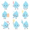 Cute cartoon drops. Funny drop, emotional droplets. Isolated water characters, thinking, angry and find solutions. Clean
