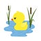 Cute cartoon duck. Vector pond illustration. Baby print