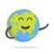 Cute cartoon earth character. World map globe with smiley face and hands vector illustration