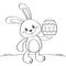 Cute cartoon Easter bunny with Easter egg. Black and white illustration for coloring book