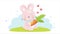 Cute cartoon Easter bunny loves his carrot.