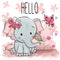 Cute cartoon Elephant with bird