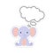 Cute cartoon elephant with speech bubble sticker. Kawaii character on white background. Cartoon sitting animal postcard clipart