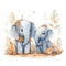 Cute cartoon elephants baby watercolor. kawaii. digital art. concept art. isolated on a white background