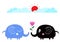 Cute cartoon elephants in love under the sun.