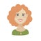 Cute cartoon Emoji character. Flat vector illustration of redhead girl`s emotional face.