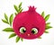 Cute cartoon emoji red pomegranate isolated on white