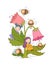 Cute cartoon fairies and bumblebees. Little flower girls with wings. Forest gnomes. Bell flower.