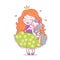 Cute cartoon fairy tale princess hugs little unicorn.