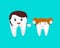 Cute cartoon family tooth character cleaned by dental floss.