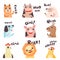 Cute Cartoon Farm Animal Making Sounds Set, Cat, Cow, Sheep, Dog, Pig, Horse, Hen, Lion, Chick Saying Vector