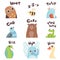 Cute Cartoon Farm Animal Making Sounds Set, Owl, Bee, Bird, Pigeon, Bear, Frog, Snake, Elephant, Goose Saying Vector